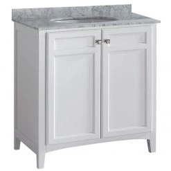 ALLEN + ROTH Meuble-lavabo à 1 lavabo Malaga de Ailihua Sanitary de 36 po en bois blanc avec dessus en marbre blanc