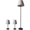 ALLEN + ROTH Lampe sur pied et lampes de table, métal/tissu, noir/lin, ensemble 3 pièces