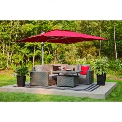 Table basse ajustable Dartford par Allen + Roth, 40 po x 20 po, aluminium, osier et verre, gris -ALLEN + ROTH Soldes Boutique 20235115d L