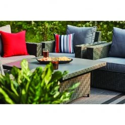 Table basse ajustable Dartford par Allen + Roth, 40 po x 20 po, aluminium, osier et verre, gris -ALLEN + ROTH Soldes Boutique 20235115e L