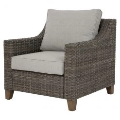 Fauteuil de patio Castlefield de Allen + Roth, aluminium, 33,5 po x 33,86 po x 23,25 po, gris