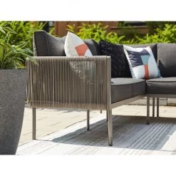 Sectionnel d'extérieur 6 places Brokking de Allen + Roth, acier et osier, gris -ALLEN + ROTH Soldes Boutique 20235171c L