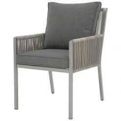 Chaises de patio Brokking de Allen + Roth en acier et osier avec coussins gris, ensemble de 2