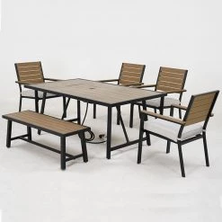 Ensemble à dîner extérieur Leigh d'Allen + Roth, acier noir, 6 morceaux