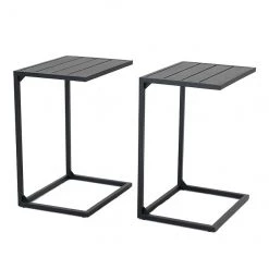 Ensemble de 2 tables d'appoint d'extérieur Allen + Roth en acier noir de 20,08 po x 26,38 po