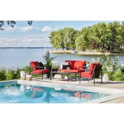 Ensemble de 2 tables d'appoint d'extérieur Allen + Roth en acier noir de 20,08 po x 26,38 po -ALLEN + ROTH Soldes Boutique 20235185d L