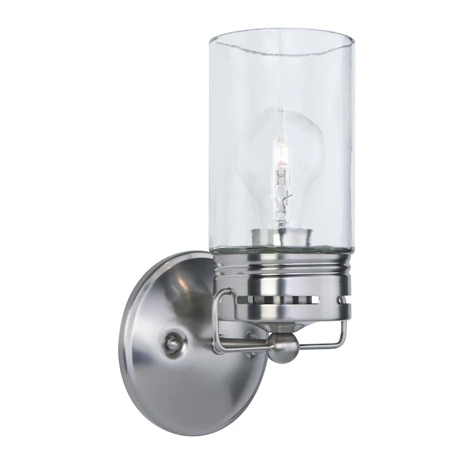 Applique murale pour meuble-lavabo Vallymede d'Allen + Roth à 1 lumière, style campagnard, 5 po, nickel brossé 2 Applique murale pour meuble-lavabo Vallymede d'Allen + Roth à 1 lumière, style campagnard, 5 po, nickel brossé – Image 2