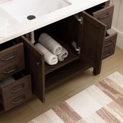 Meuble-lavabo Kingscote de Allen + Roth, 1 lavabo, 2 portes et 8 tiroirs, 34,5 po, espresso, céramique blanche -ALLEN + ROTH Soldes Boutique 32016465c L