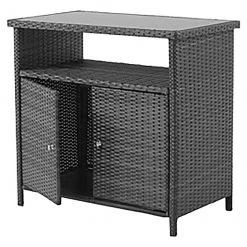 Buffet de patio Savona par Allen + Roth, rotin/verre, 35,8 po, gris