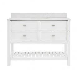 ALLEN + ROTH Meuble-lavabo Canterbury sous plan blanc avec dessus en marbre naturel de Carrare, 48 po