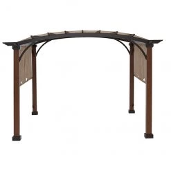 Pergola autoportante beige et noire Allen + Roth en acier et en tissu de 116 po x 116 po x 94,75 po