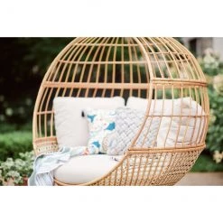 Chaise oeuf en osier Brennfield Allen + Roth blanche et beige de 51,2 po x 45,9 po x 59 po -ALLEN + ROTH Soldes Boutique 41355046c L