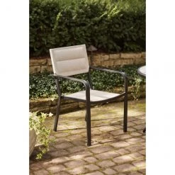 Chaise d'extérieur empilable par Allen + Roth, gris clair, acier et PVC oléfine -ALLEN + ROTH Soldes Boutique 41355051d L