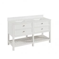 ALLEN + ROTH Meuble-lavabo double Canterbury sous plan blanc dessus en pierre d'ingénierie blanche 60 po