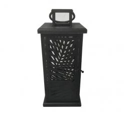 ALLEN + ROTH Lanterne à motifs feuilles de palmier, 6,25" x 15", noir