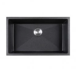 Evier de cuisine monocuve par Allen + Roth, granite, noir, 32 po x 19 po