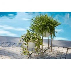 Pot à fleurs avec support Allen + Roth, 12,4 po x 15,2 po, blanc et or -ALLEN + ROTH Soldes Boutique 44945116c L