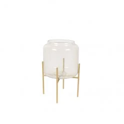 Lanterne décorative d'extérieur Allen + Roth de 6,5 po x 10,5 po en verre clair et métal doré avec bougie