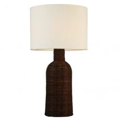 Lampe de table en rotin et tissu Allen + Roth, 13,75 po, brun et blanc