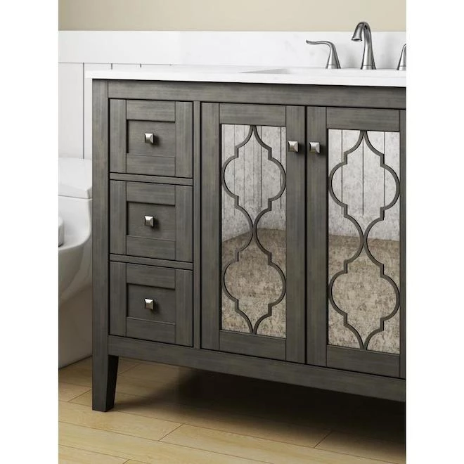 Meuble-labavo double Everdene de Allen + Roth gris et blanc 48 po 3 Meuble-labavo double Everdene de Allen + Roth gris et blanc 48 po – Image 3