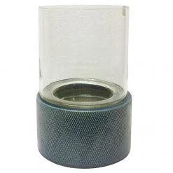 ALLEN + ROTH Lanterne en verre « Seaside Haven », 15,5", aqua foncé