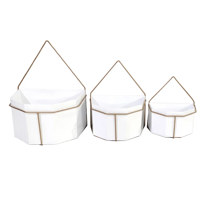 Ensemble de 3 jardinières suspendues Allen + Roth en métal, blanches 1 Ensemble de 3 jardinières suspendues Allen + Roth en métal, blanches