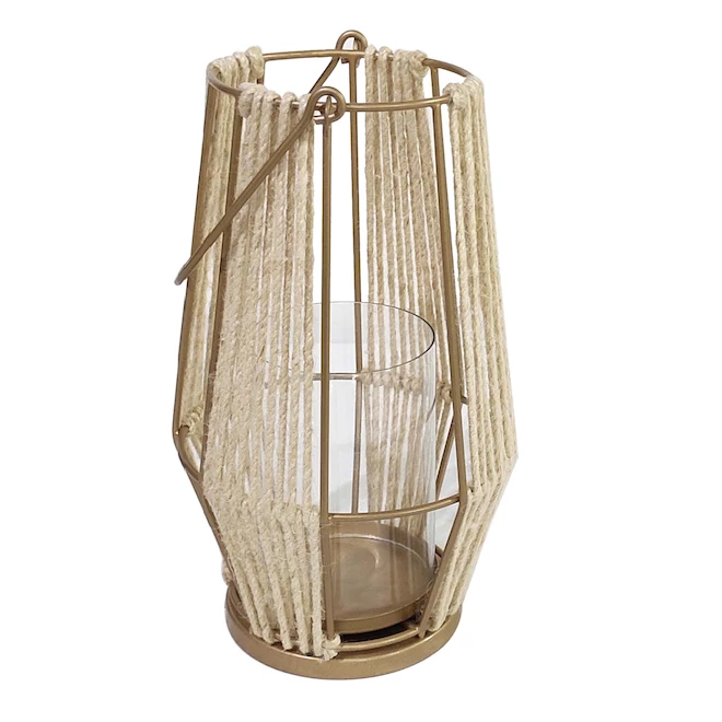 Lanterne Allen + Roth en jute naturel, verre clair et or 1 Lanterne Allen + Roth en jute naturel, verre clair et or