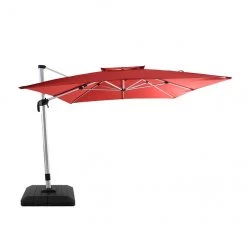 Parasol de patio excentré Allen + Roth, aluminium et polyester, rectangulaire, inclinable et rotatif, rouge