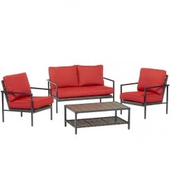 Ensemble de mobilier d'extérieur rouge 4 morceaux Bellemore de Allen + Roth
