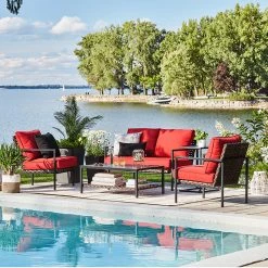 Ensemble de mobilier d'extérieur rouge 4 morceaux Bellemore de Allen + Roth -ALLEN + ROTH Soldes Boutique 48655137d L