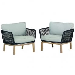 Ensemble de 2 fauteuils de patio Positano d'Allen + Roth, beige et noir, acier et oléfine