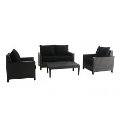 ALLEN + ROTH Ensemble de patio avec coussins noirs Wellesley de Style Selections avec cadre en métal (4 mcx)