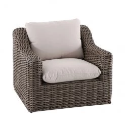 ALLEN + ROTH Fauteuil de patio stationnaire Maitland de Allen+Roth en osier avec cadre en métal et siège tissé oléfine beige