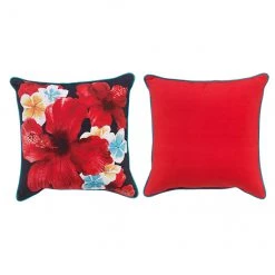 Coussin imprimé hibiscus Allen + Roth, 18 po x 18 po, rouge