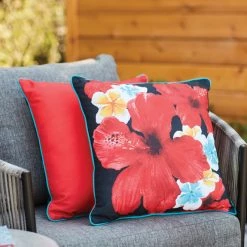 Coussin imprimé hibiscus Allen + Roth, 18 po x 18 po, rouge -ALLEN + ROTH Soldes Boutique 49235053d L