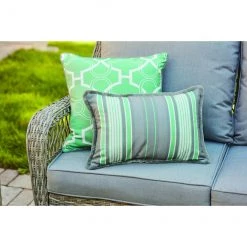 Coussin extérieur Allen + Roth avec rayures, 12 po x 18 po, polyester, vert et gris -ALLEN + ROTH Soldes Boutique 49235099e L