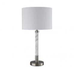 Lampe de table allen + roth, style marbre, 3 intensités, 25 po, métal/tissu, nickel brossé/blanc