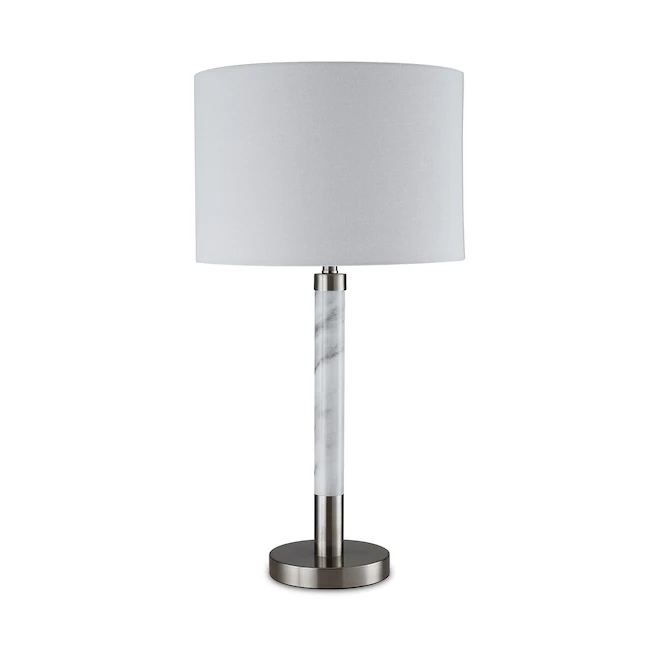 Lampe de table allen + roth, style marbre, 3 intensités, 25 po, métal/tissu, nickel brossé/blanc 1 Lampe de table allen + roth, style marbre, 3 intensités, 25 po, métal/tissu, nickel brossé/blanc