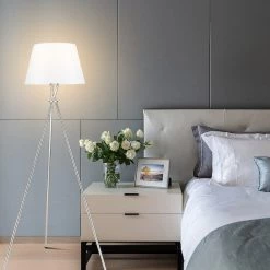 Lampe sur trépied allen + roth, 59 po, métal/tissu, nickel brossé/blanc -ALLEN + ROTH Soldes Boutique 63745006d L