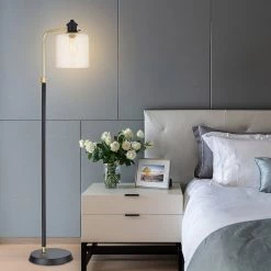 Lampe sur pied allen + roth rétro, 58 po, 60 W, métal/verre, noir/laiton antique -ALLEN + ROTH Soldes Boutique 63745014c L