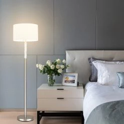 Lampe sur pied allen + roth, style marbré, 62 po, métal/lin, nickel brossé/blanc -ALLEN + ROTH Soldes Boutique 63745018c L