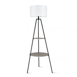 Lampe sur trépied allen + roth avec tablettes, 62 po, métal, noir/blanc