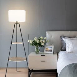 Lampe sur trépied allen + roth avec tablettes, 62 po, métal, noir/blanc -ALLEN + ROTH Soldes Boutique 63745023c L