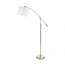 Lampe de plancher avec bras pivotant Allen + Roth 58 po nickel brossé et abat-jour en tissu blanc