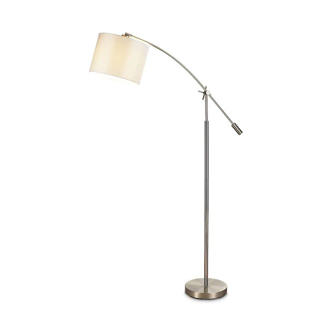 Lampe de plancher avec bras pivotant Allen + Roth 58 po nickel brossé et abat-jour en tissu blanc 2 Lampe de plancher avec bras pivotant Allen + Roth 58 po nickel brossé et abat-jour en tissu blanc – Image 2